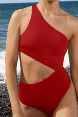 Cut-Out One-Shoulder One Piece Swimsuit - Black/Red/Petrol/Lightpink