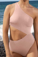 Cut-Out One-Shoulder One Piece Swimsuit - Black/Red/Petrol/Lightpink