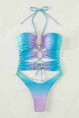 Tie-Dye Lace Up Cut-Out One Piece Swimsuit - Lavender Mint