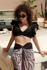 Black Ruffled Plunge Twist-Knot High-Waisted Two-Piece Swimsuit