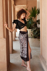 Black Ruffled Plunge Twist-Knot High-Waisted Two-Piece Swimsuit