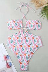 Mejorana Printed Cutouts Halter One Piece Swimsuit
