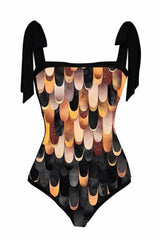 Feathers Print Tie-Shoulder One Piece Swimsuit