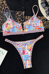 Printed V Wire Double Strap Bikini Set