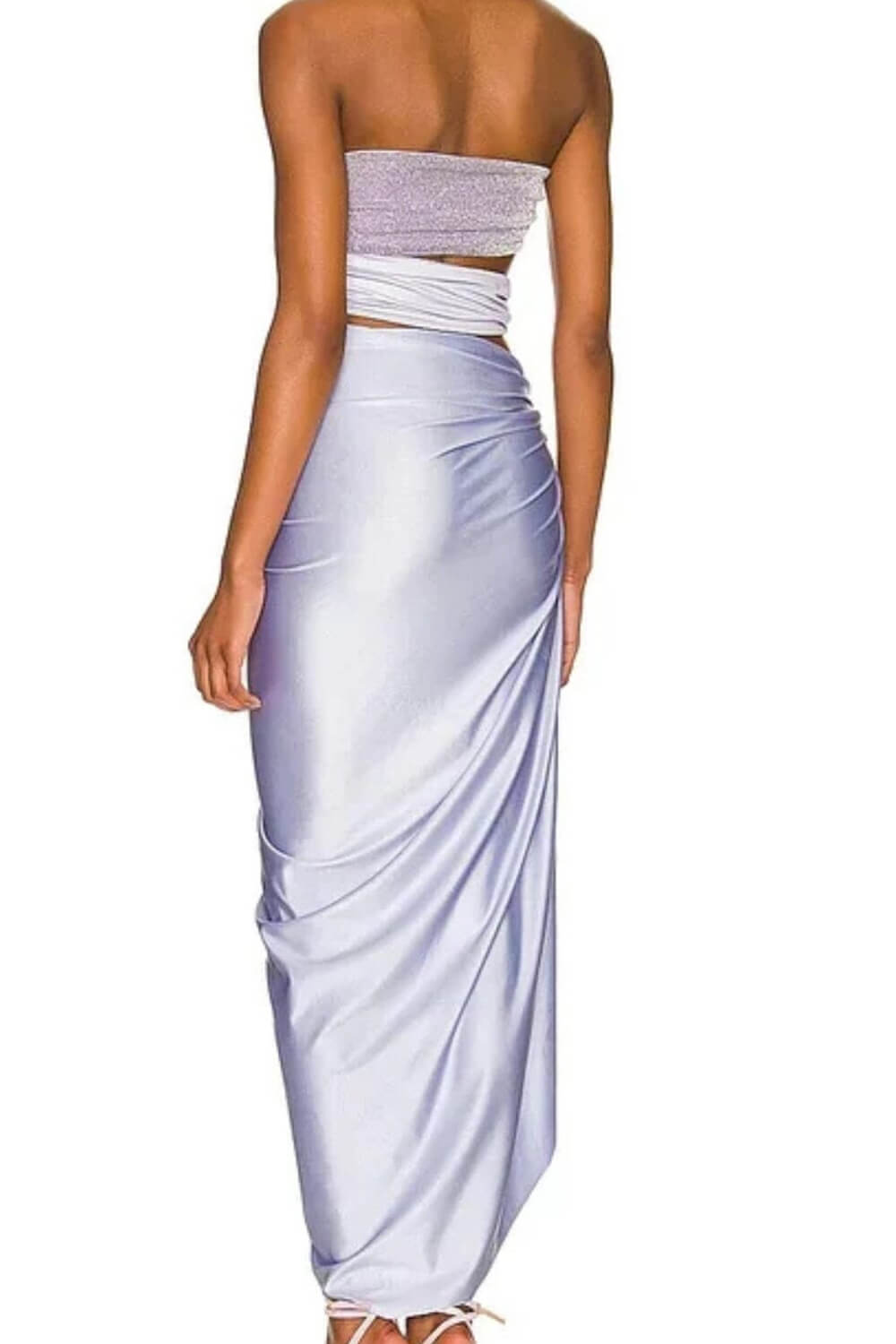 Lilac Pearl Strap Cutout Shiny Texture One Piece Swimsuit