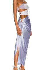 Lilac Pearl Strap Cutout Shiny Texture One Piece Swimsuit