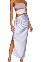 Lilac Pearl Strap Cutout Shiny Texture One Piece Swimsuit