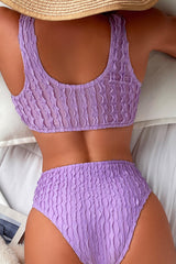 Lilac V-Wire Textured High Waisted Bikini Set