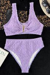 Lilac V-Wire Textured High Waisted Bikini Set