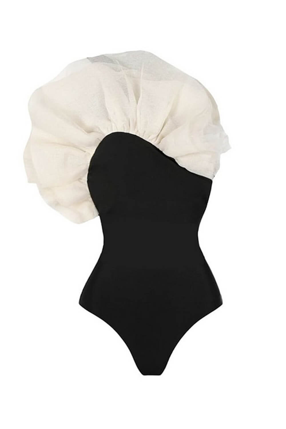 Net Yarn Ruffle One-Shoulder One Piece Swimsuit