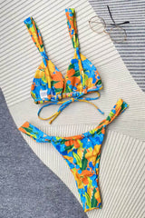 Floral Printed Triangle Tie Back Bikini Set