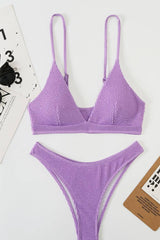 Crinkle V-Neck Bralette High-Cut Bikini Set