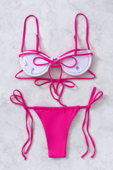 Hot Pink Underwire Cut Out Tie Side Bikini Set