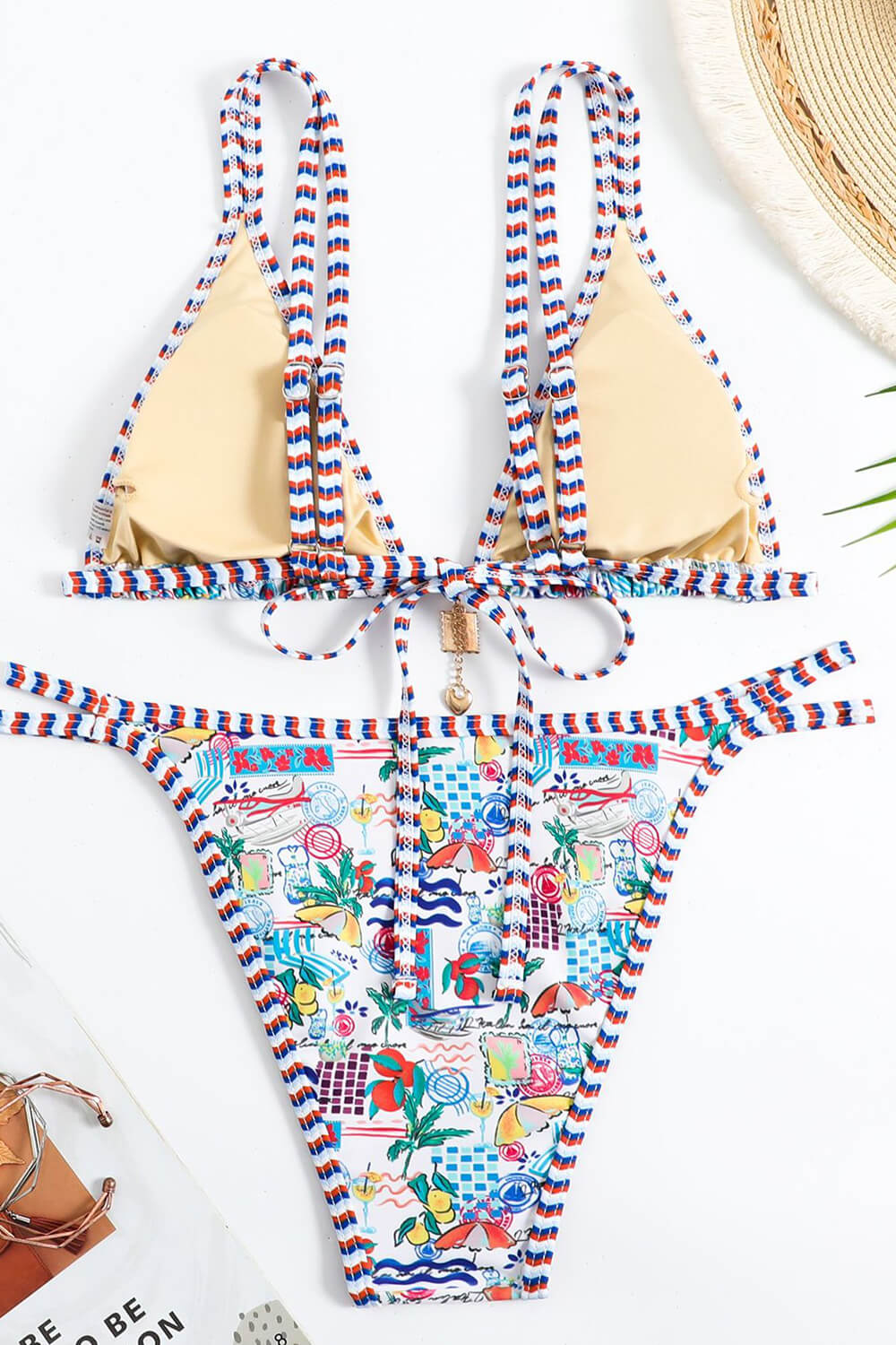 Vacation Printed Triangle Tie Back Bikini Set