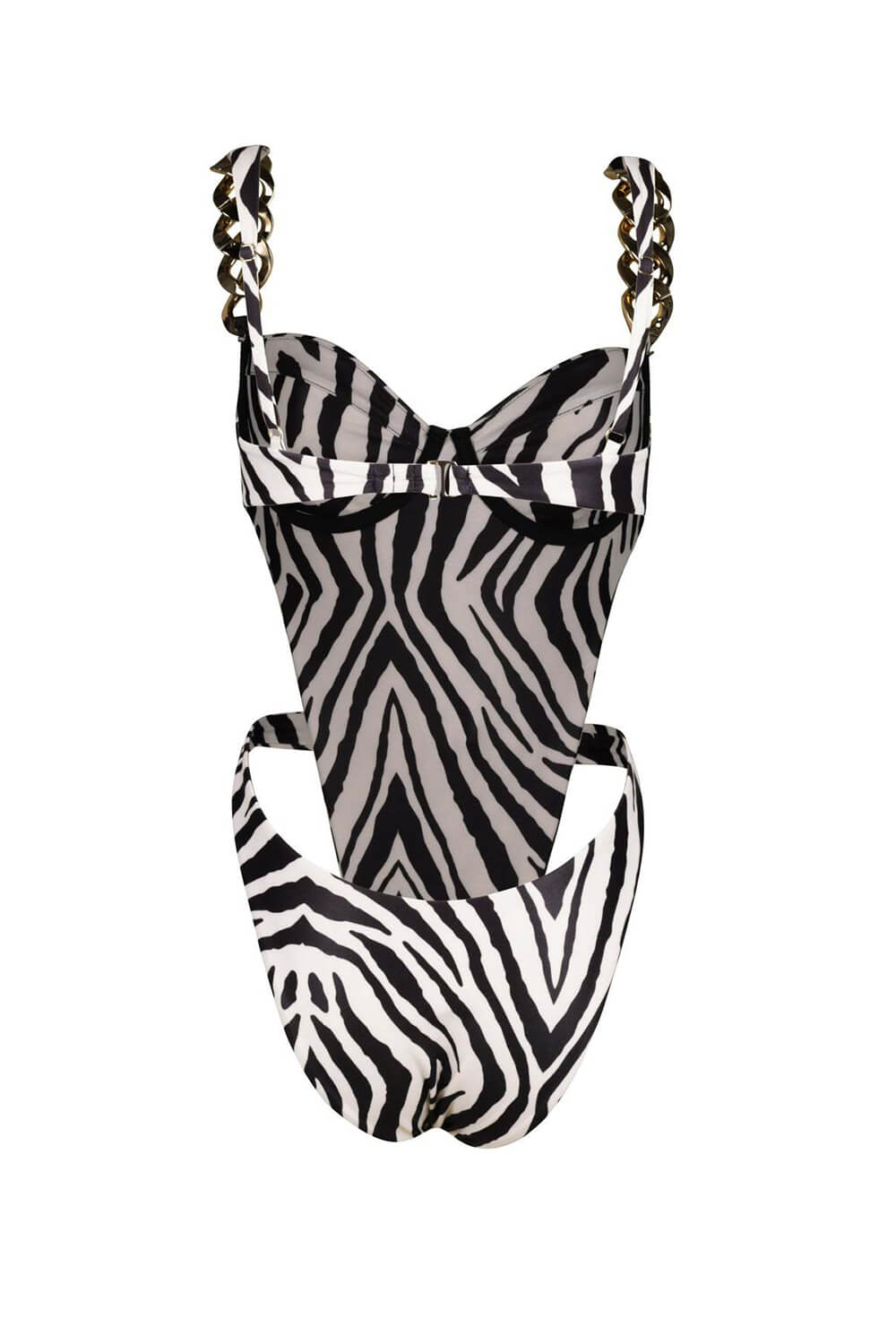 Zebra Print Underwire Wrap Around Gold Chain One Piece Swimsuit