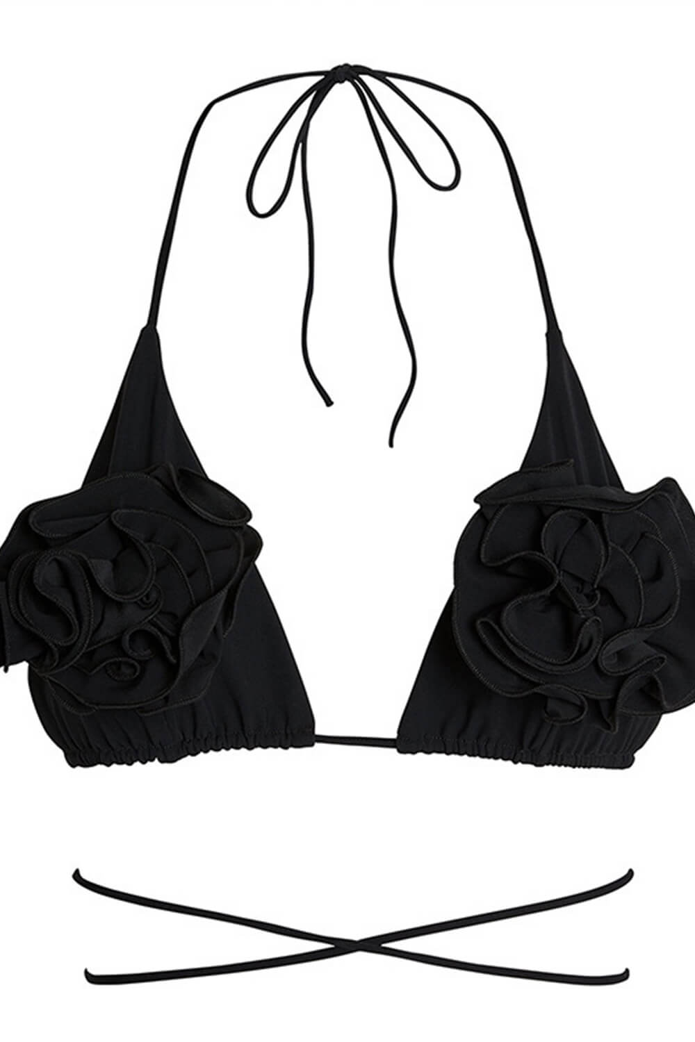 Rose Applique Wrap Tie Halterneck Triangle High-Wasited Bikini Set