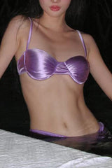 Metallic-Sheen Ruched Underwired Balconette Bikini Set With Knotted Ruffled Mini Skirt
