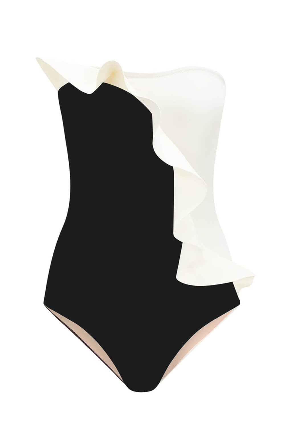 Colorblock Asymmetrical Ruffle Strapless One Piece Swimsuit