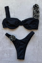 Rosette Shoulder Strap Underwire High-Cut Bikini Set