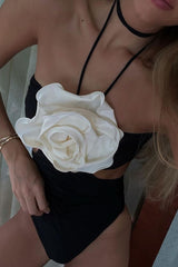Rosette Halter Neck Cut-Out One Piece Swimsuit