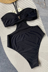 Rosette Halter Neck Cut-Out One Piece Swimsuit