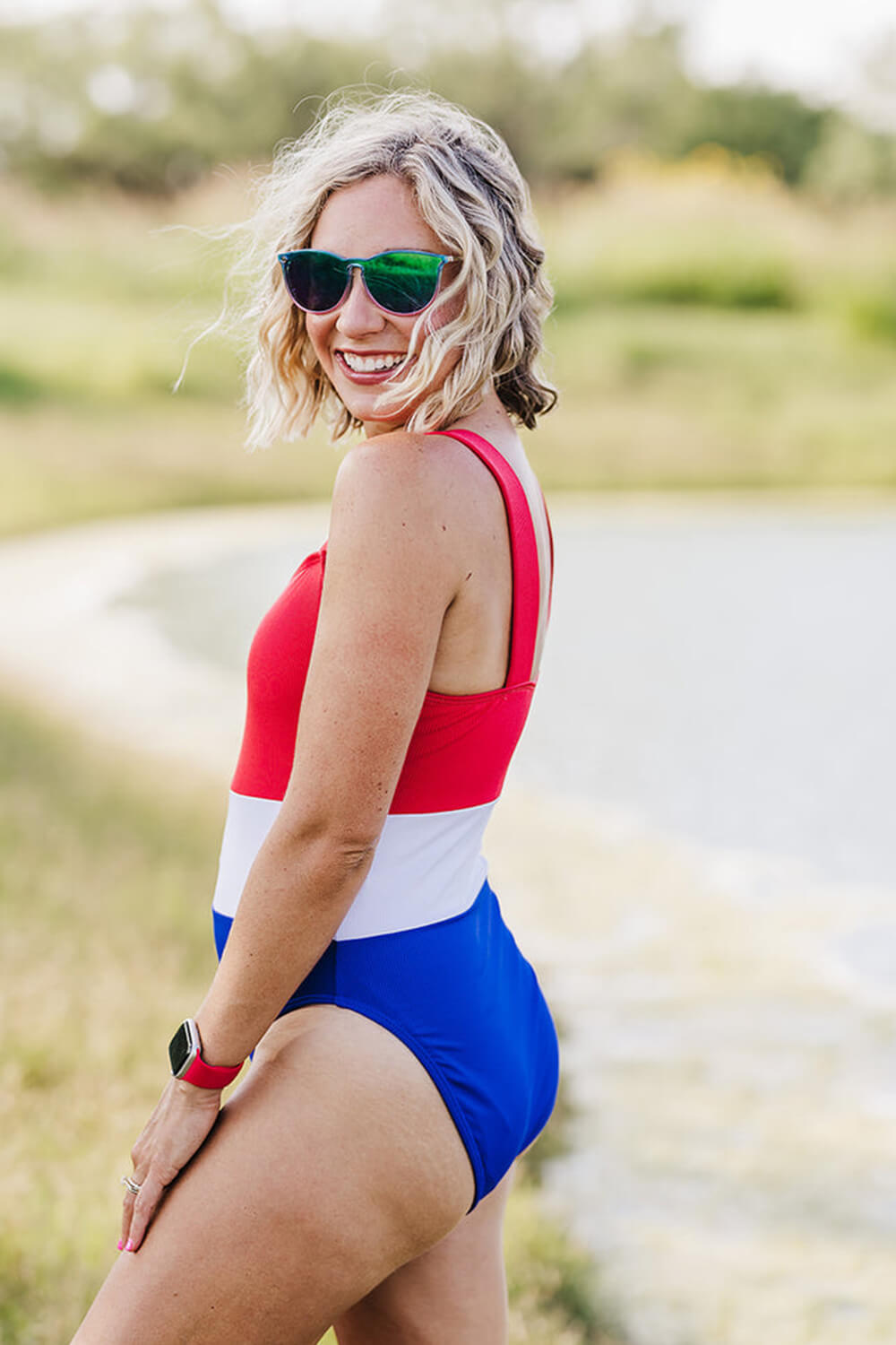 Color Block Ribbed One Piece Swimsuit