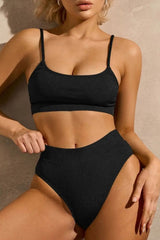 Rib Sporty High Waisted Bikini Set - Black