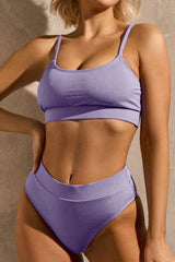 Rib Sporty High Waisted Bikini Set - Purple