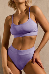 Rib Sporty High Waisted Bikini Set - Purple