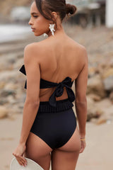 Ruffled Bandeau High-Waisted Bikini Set