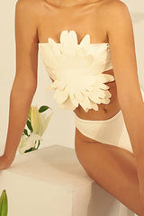 Floral-Shaped Bandeau High-Waisted Bikini Set - White