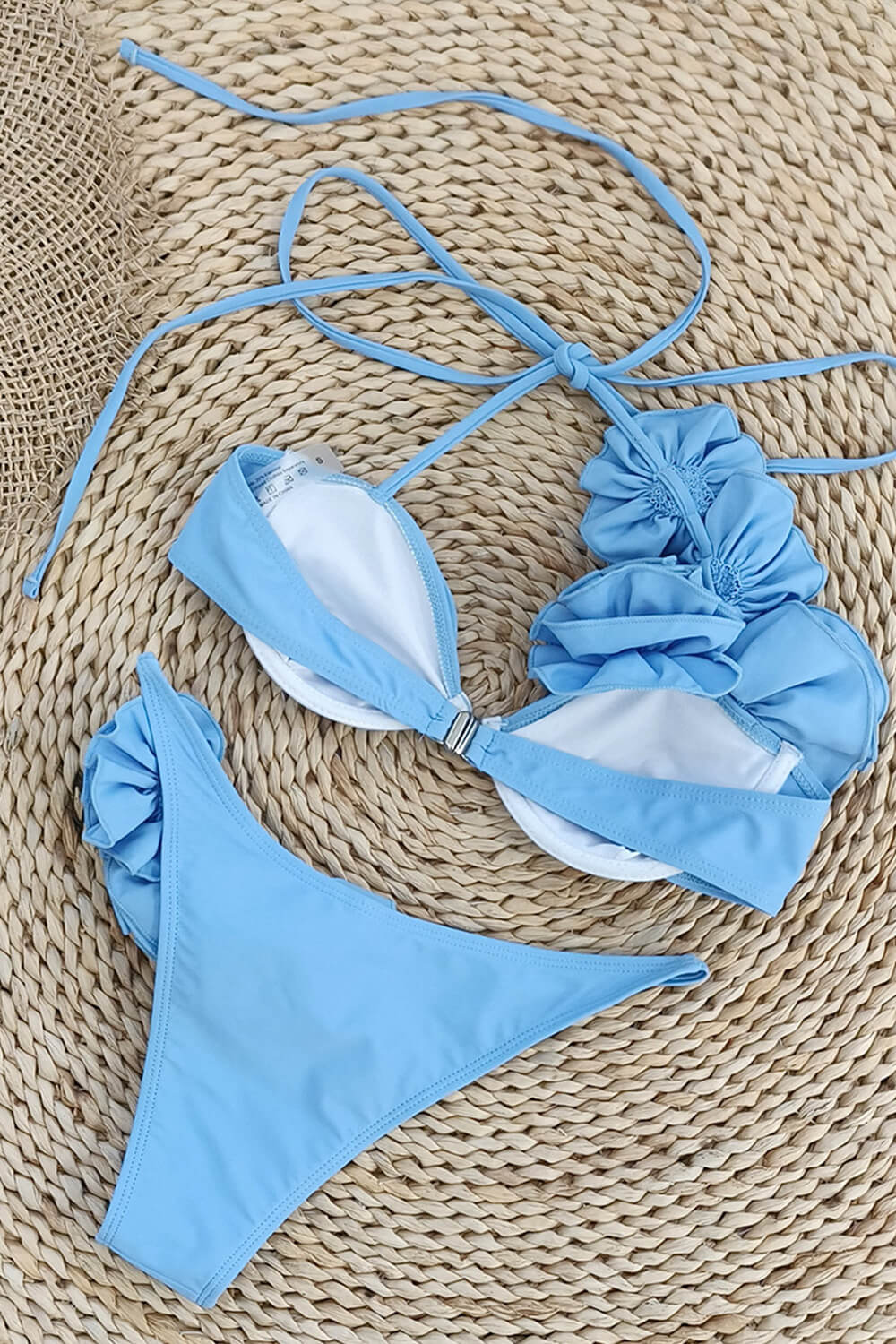 Flower Detail Ruched Underwired Halter Bikini Set