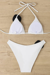 Rosette Triangle Halter High-Cut Bikini Set - Black White