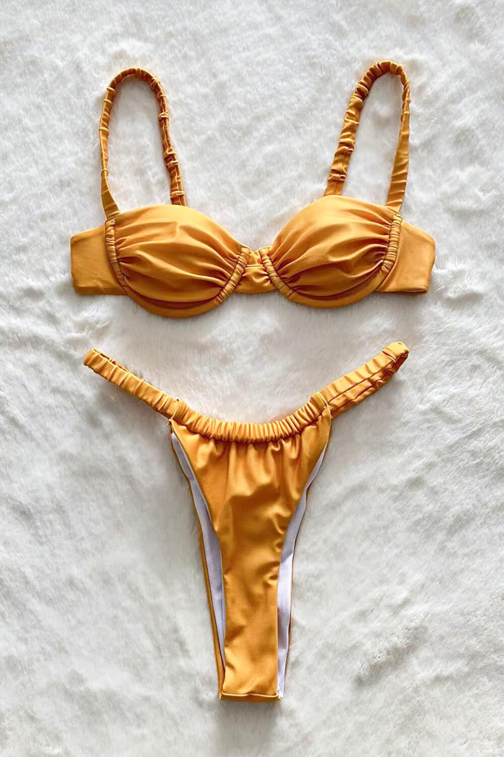 Amber Ruched Underwire High Leg Bikini Set