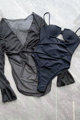 Cut Out Underwire One Piece Swimsuit - Black