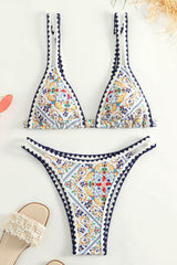 Printed Double Strap Triangle Bikini Set