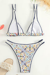 Printed Double Strap Triangle Bikini Set