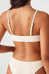 Textured Adjustable Tie Front Bikini Set - White