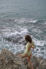 Crinkle Long Sleeve Cut-Out One Piece Swimsuit - Khaki