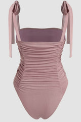 Ruched Tie-Shoulder One Piece Swimsuit - Redwood