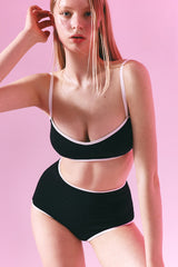 Contrast Trim Cami High Waisted Bikini Set - Black & White