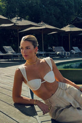 White Textured Balconette Underwire Tanga Bikini Set