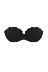 Shell Bandeau Underwire Push Up Frill Trim High Leg Bikini Set - Black