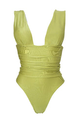 Plunge Ruched High-Leg One Piece Swimsuit - Avocado