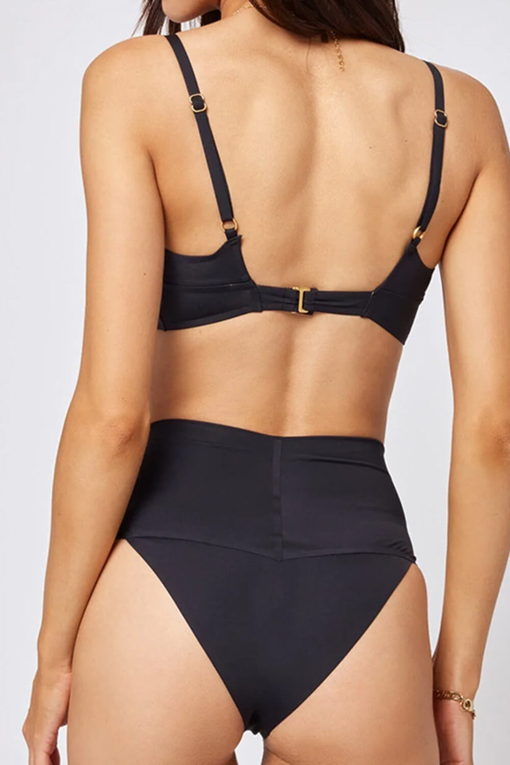 V Neck Bralette High Waist Bikini Set - Black