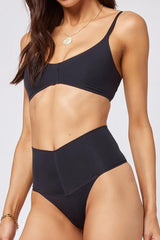 V Neck Bralette High Waist Bikini Set - Black