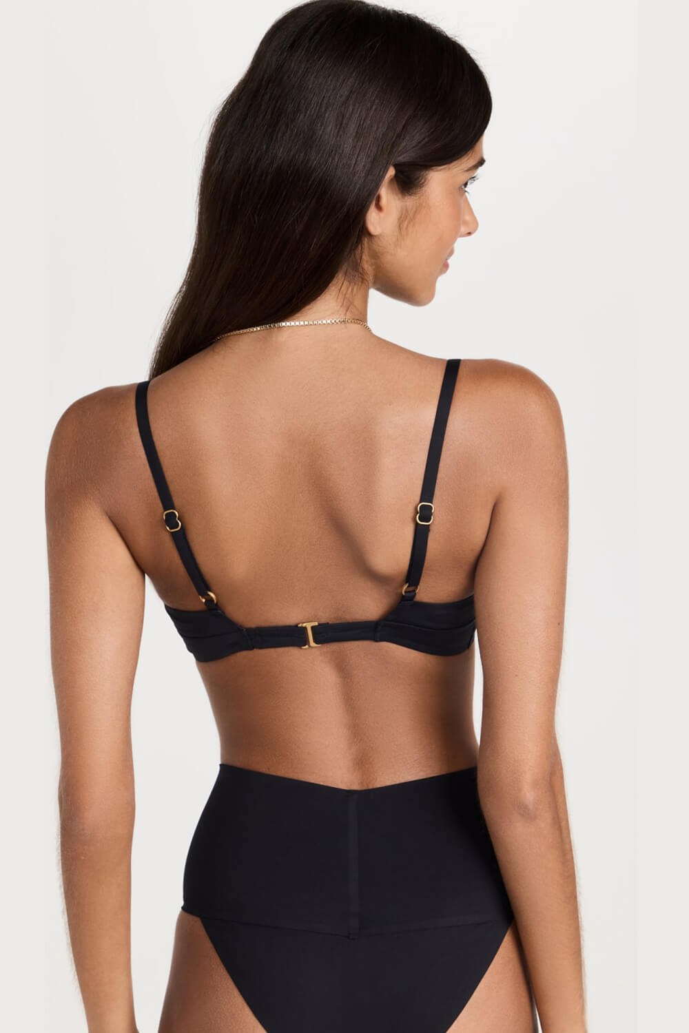 V Neck Bralette High Waist Bikini Set - Black