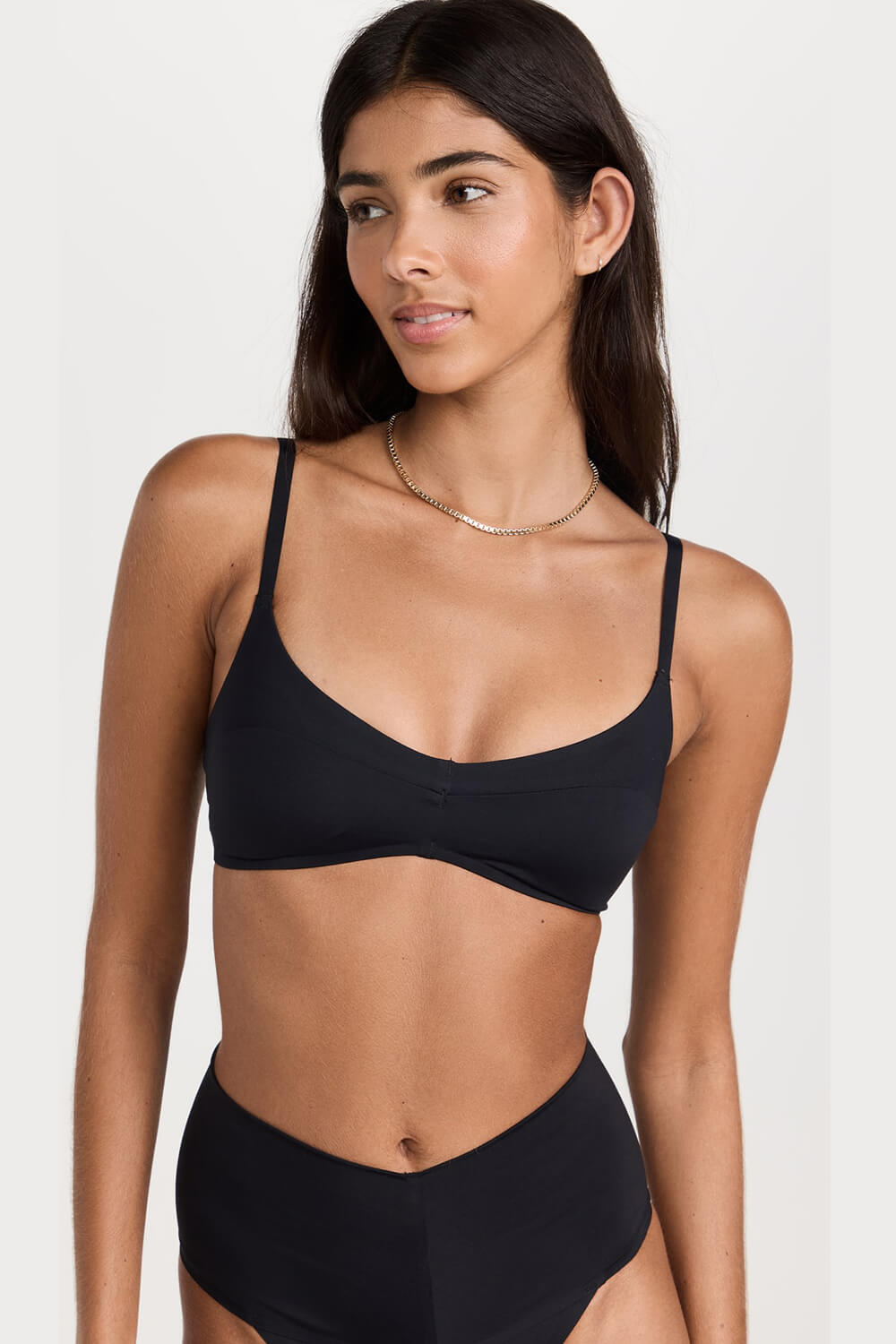 V Neck Bralette High Waist Bikini Set - Black