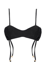Drawstring Bralette Lace Up Tie Side Bikini Set - Black