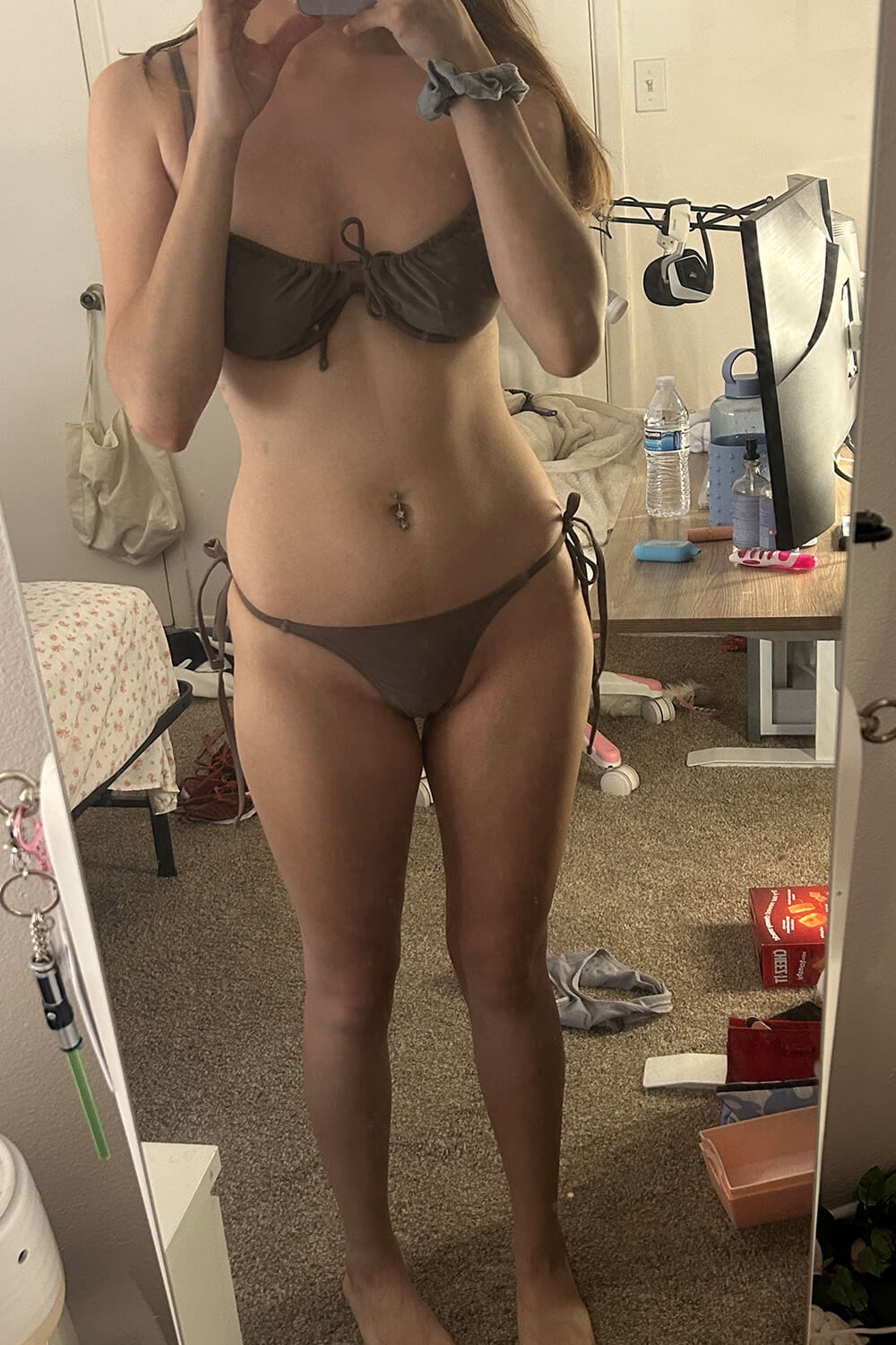 Tie Front Balconette Underwire Bikini Set - Coffee